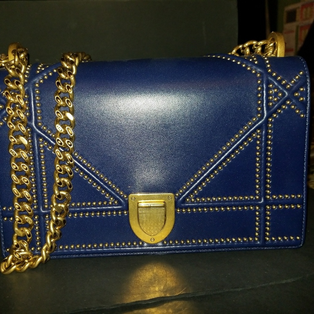 DIORAMA BAG IN BLUE STUDDED DENIM WITH LARGE "CANN